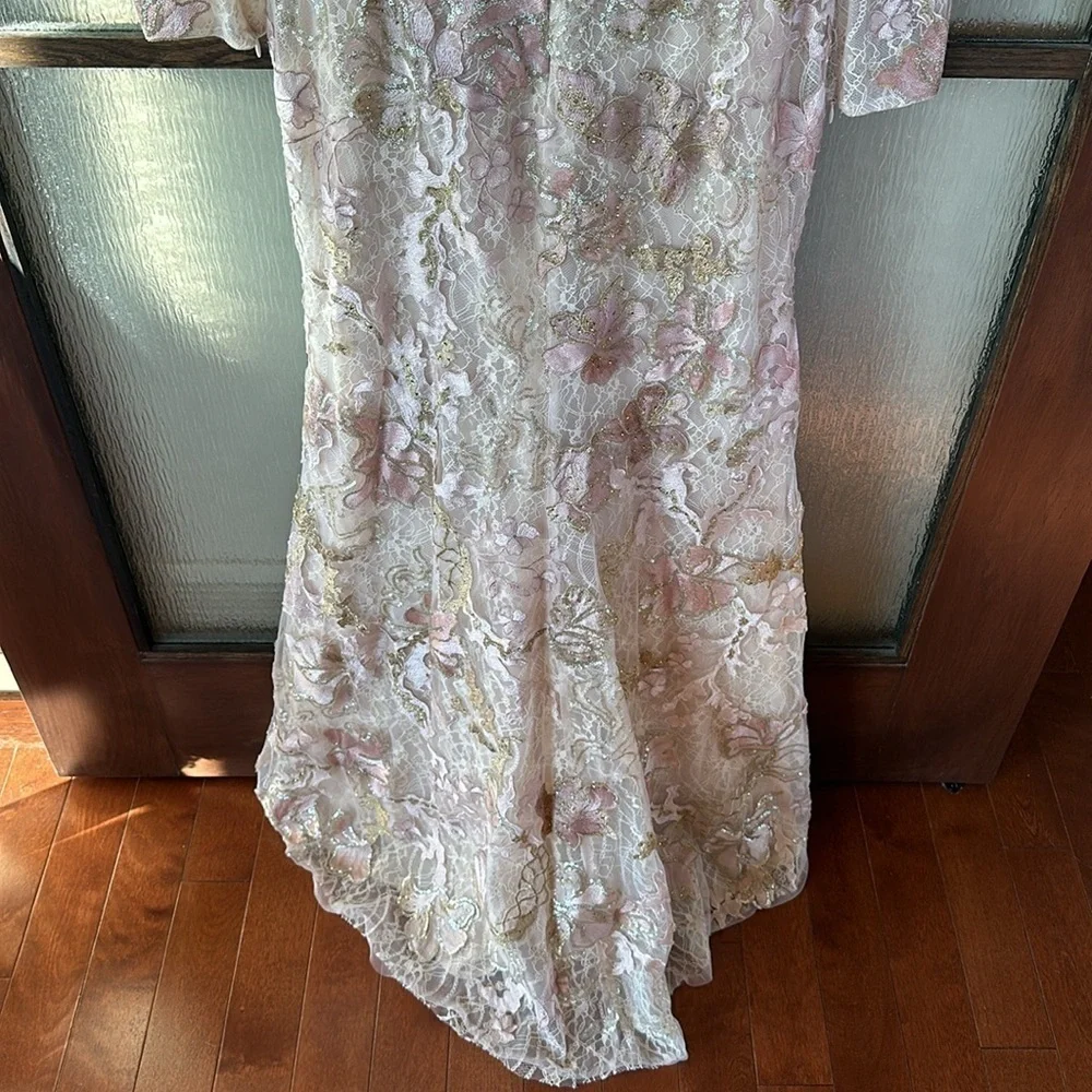 Mac Duggal Lace Embroidered Maxi Gown in Blush and Gold. Mother of the Bride - Picture 10 of 13